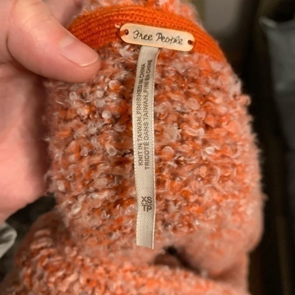 Free People BFF Cowl Neck Soft Knit Sweater | XS pink orange white turtleneck